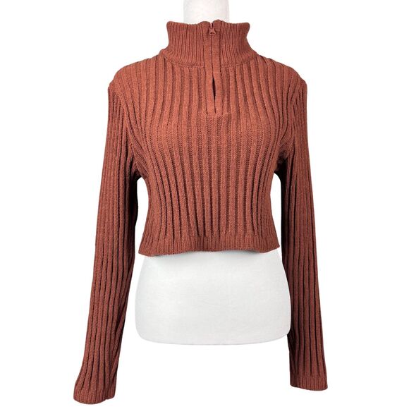 Hazel Moon Sweater Cropped Women’s Ribbed Knit Pullover 1/4 Zip XL Classic Y2K - Picture 2 of 8